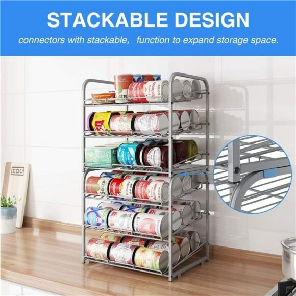 AIYAKA Stackable Can Rack Organizer 3 Tier Pantry Cabinet Food Storage Shelf - Picture 6 of 8